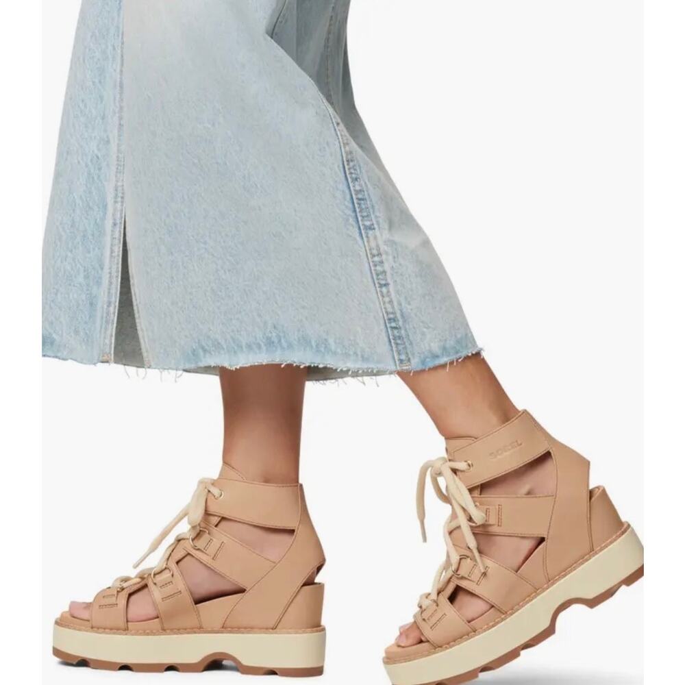 NEW SOREL Joanie IV Women's 9.5 Lace Wedge Honest Beige - Picture 2 of 5